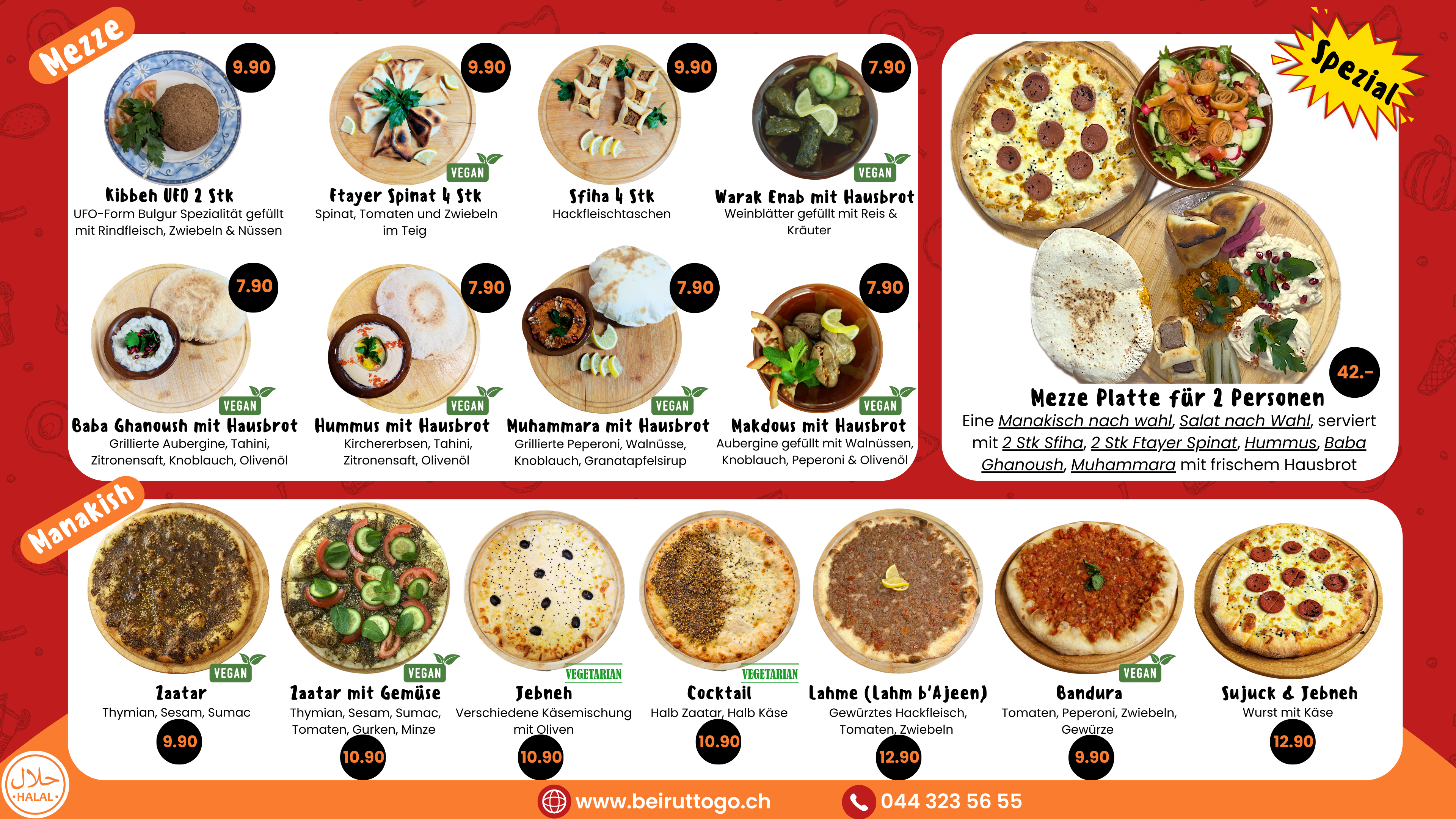 Beirut To Go Menu - Manakish & Mezze